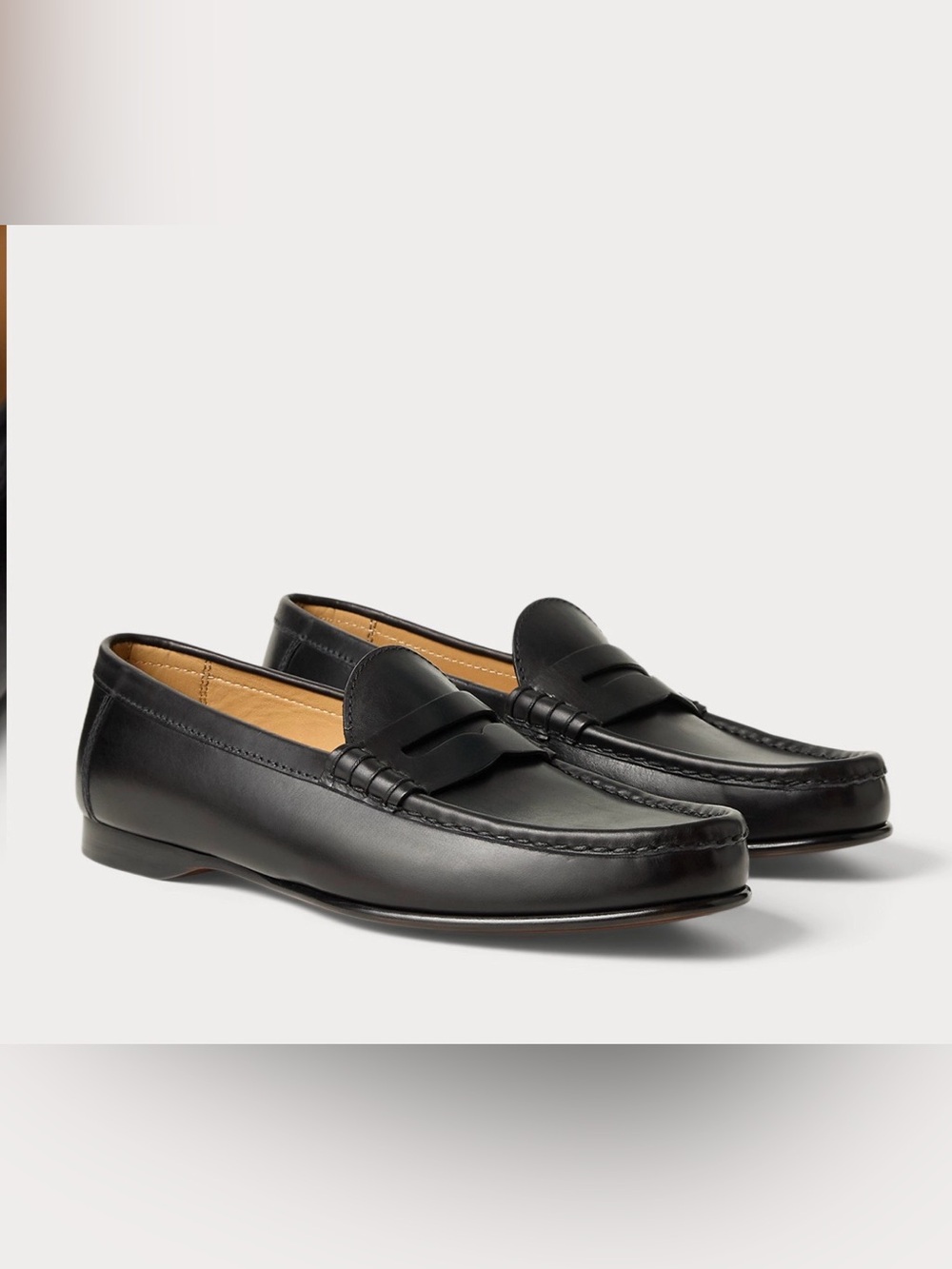 RALPH LAUREN PURPLE LABEL CHALMERS BURNISHED CALFSKIN PENNY LOAFER IN BLACK